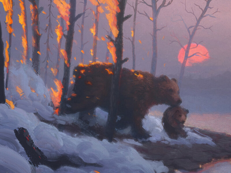 Bear with Cub in Fire