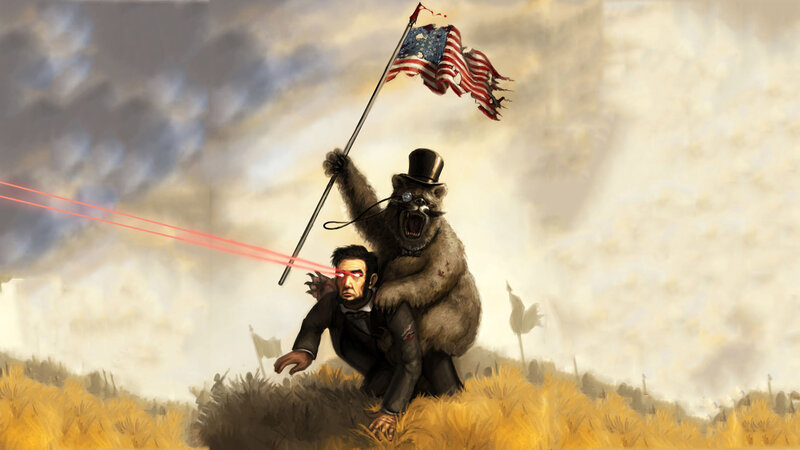 Bear with flag and Lincoln