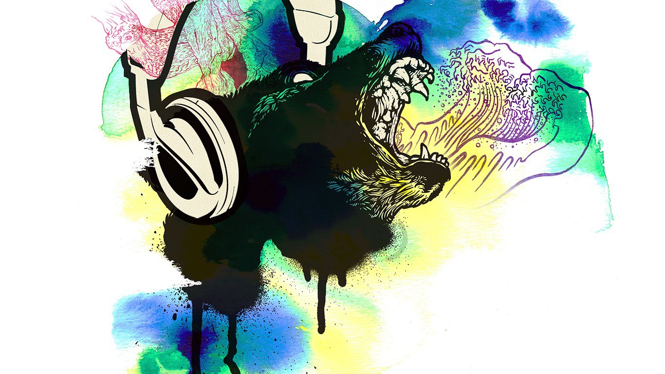 bear with headphones screaming
