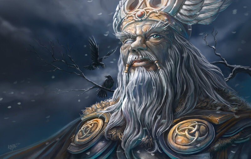 Bearded God with Raven