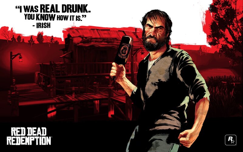 Bearded Man Holding Bottle — Red, Dramatic