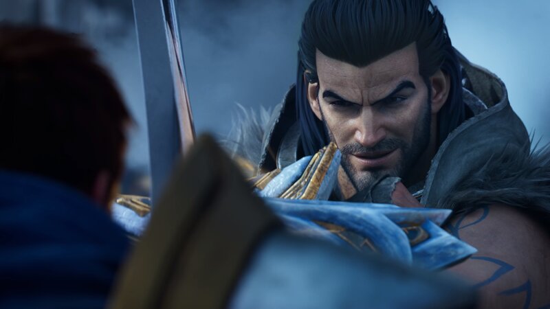 Bearded Man in Armor — Blue, Dramatic