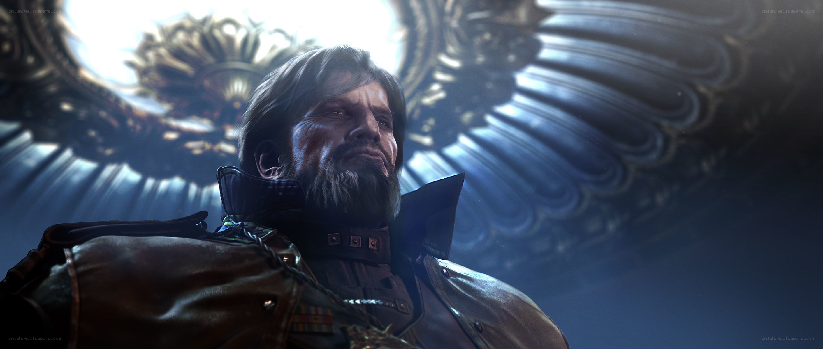 bearded man in ornate armor