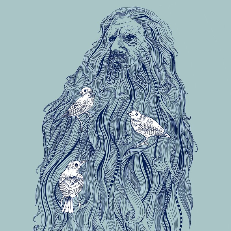 bearded man with birds
