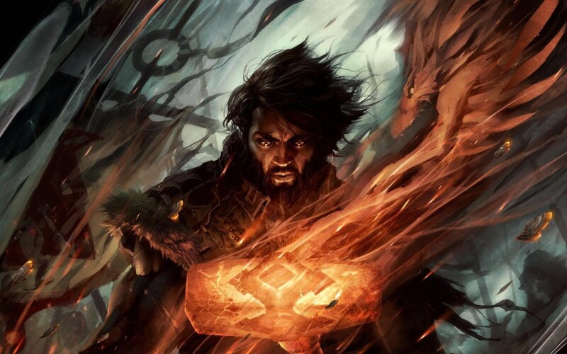 Bearded Man with Glowing Hammer — Orange, Dramatic, Intense