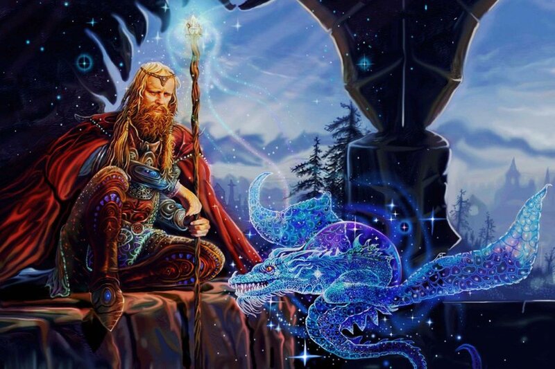 Bearded Man with Staff — Blue