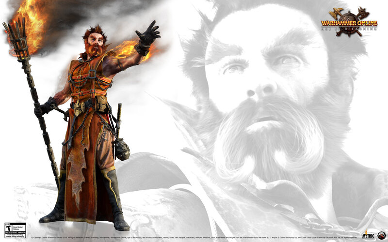 Bearded Man with Staff — Orange