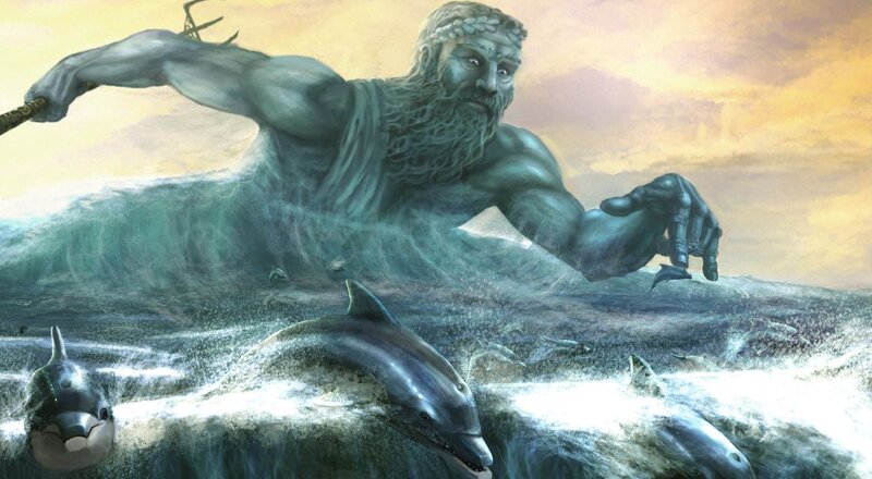 Bearded Sea God with Dolphins