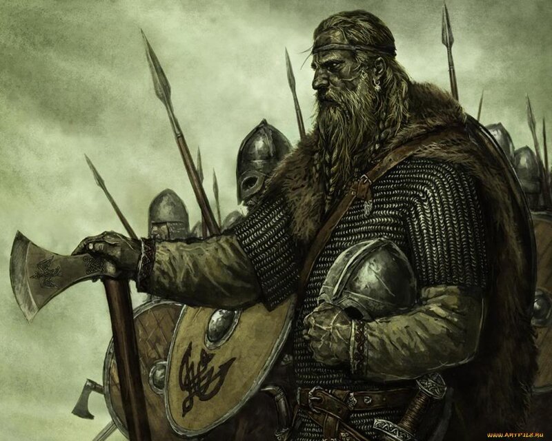 Bearded Viking Warrior — Green, Dramatic