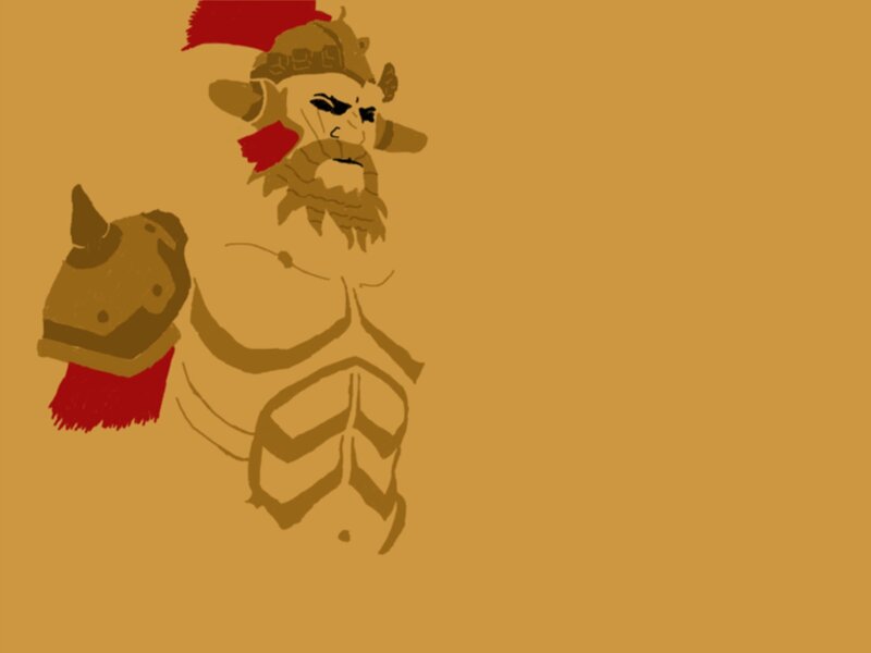 Bearded Warrior Figure — Brown, Dramatic, Digital Art, Helmet, Shield