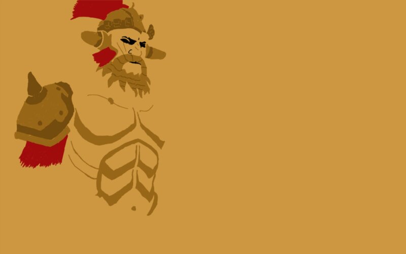 Bearded Warrior Figure — Brown, Dramatic, Illustration, Helmet, Shield, Armor