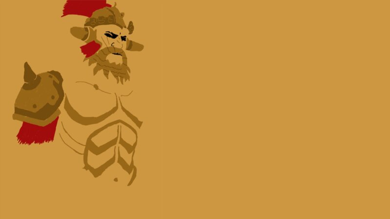 Bearded Warrior Figure — Brown, Dramatic, Illustration, Helmet, Shield, Beard