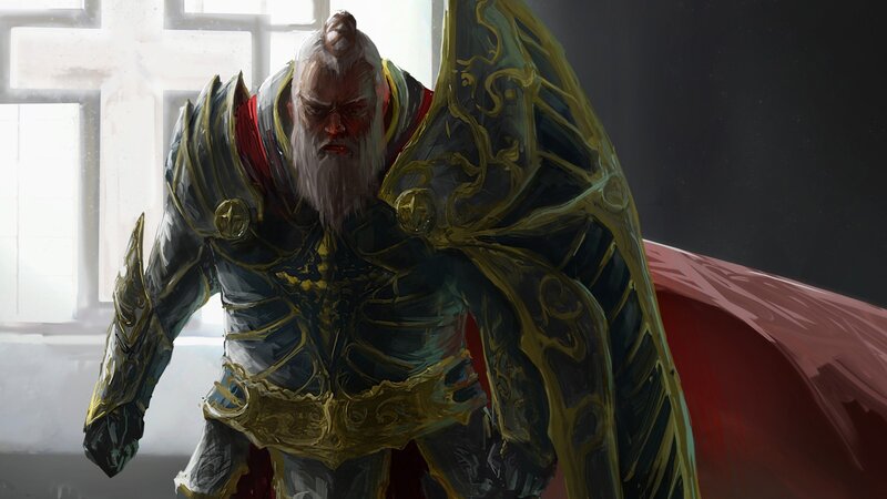 Bearded Warrior in Armor — Gray, Dramatic, Digital Art, Cape