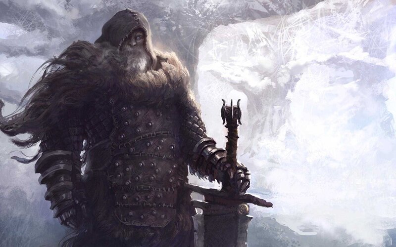 Bearded Warrior in Armor — Gray, Dramatic, Winter, Digital Art