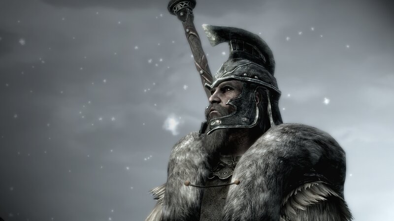 Bearded Warrior in Armor — Gray, Dramatic, Winter