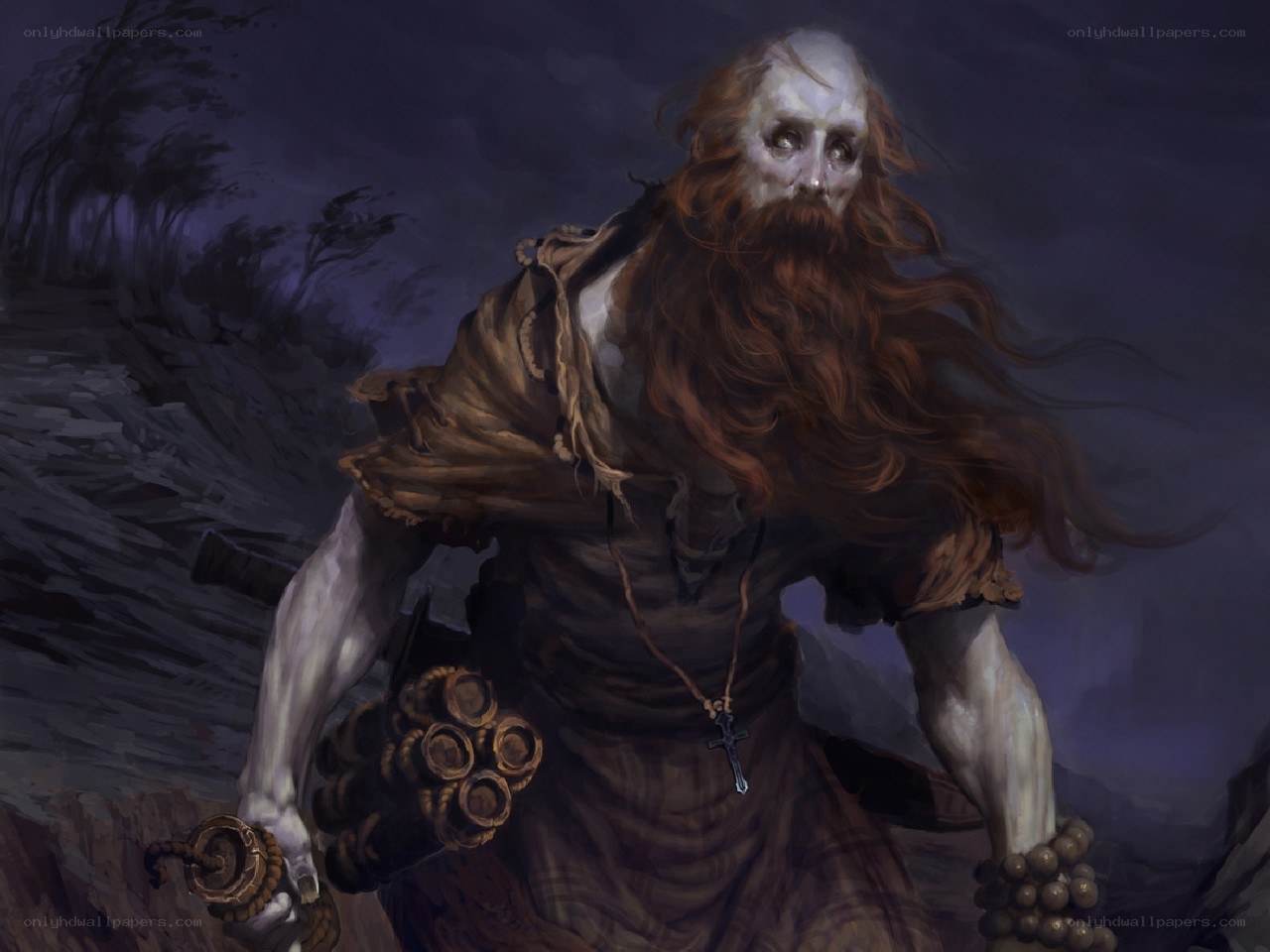 bearded warrior in dark forest