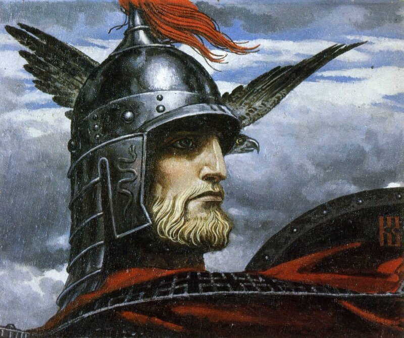 Bearded Warrior in Helmet — Gray