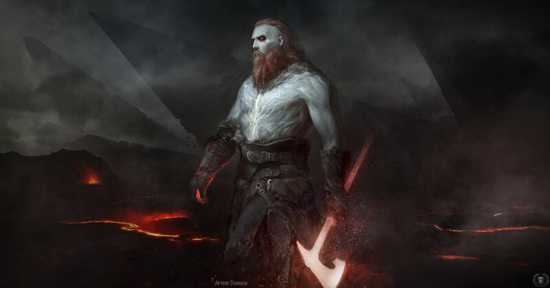 Bearded Warrior with Axe — Black, Dramatic, Night