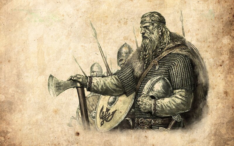 Bearded Warrior with Axe — Brown, Dramatic, Illustration