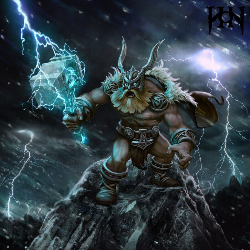 Bearded Warrior with Hammer — Blue, Dramatic, Night