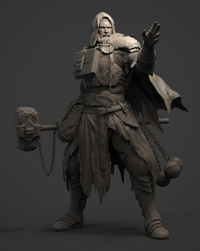 Bearded Warrior with Hammer — Gray