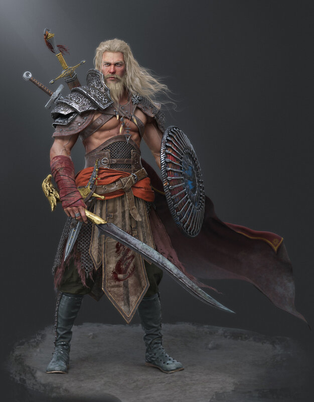 Bearded Warrior with Sword — Gray, Dramatic, 3d Render