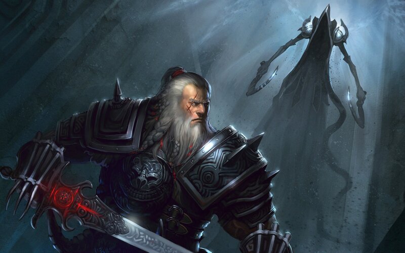 Bearded Warrior with Sword — Gray, Dramatic