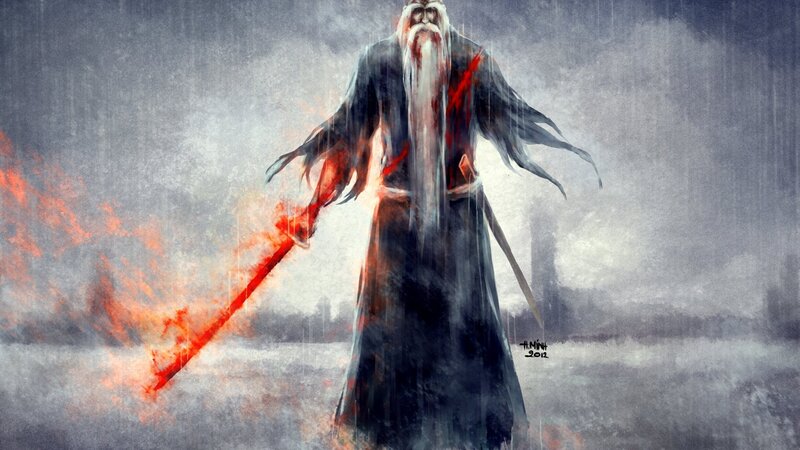 Bearded Warrior with Sword — Gray