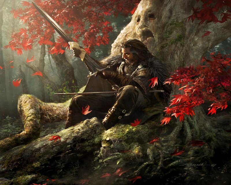 Bearded Warrior with Sword — Red