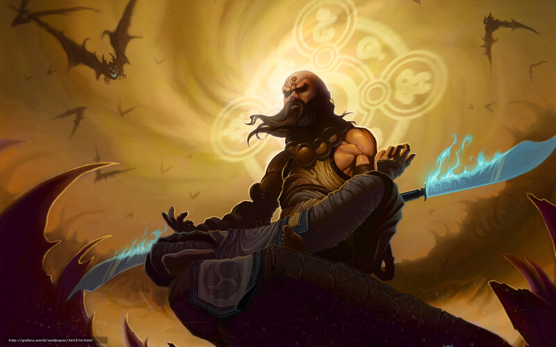 Bearded Warrior with Swords — Yellow