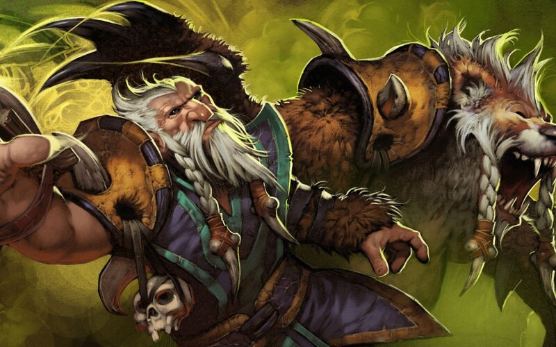 Bearded Warrior with Wolf — Green, Dramatic