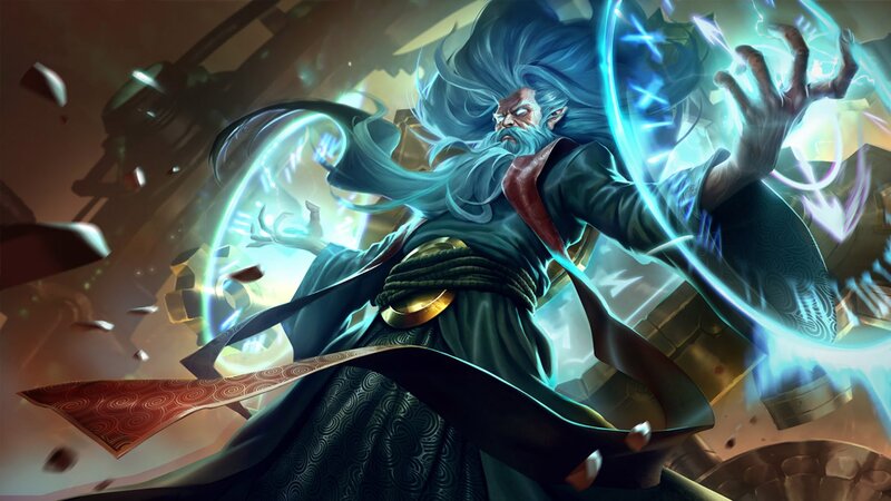 Bearded Wizard Casting Spell — Blue, Dramatic