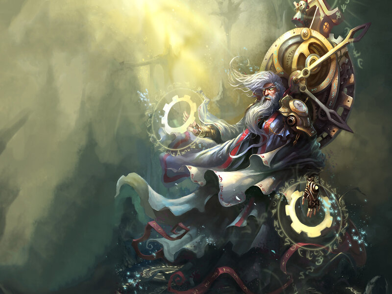 Bearded Wizard with Gears — Gray