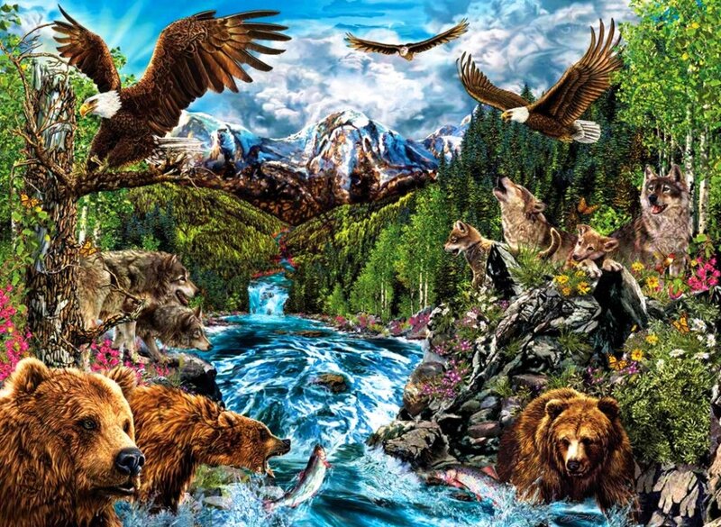 Bears and Wolves by River