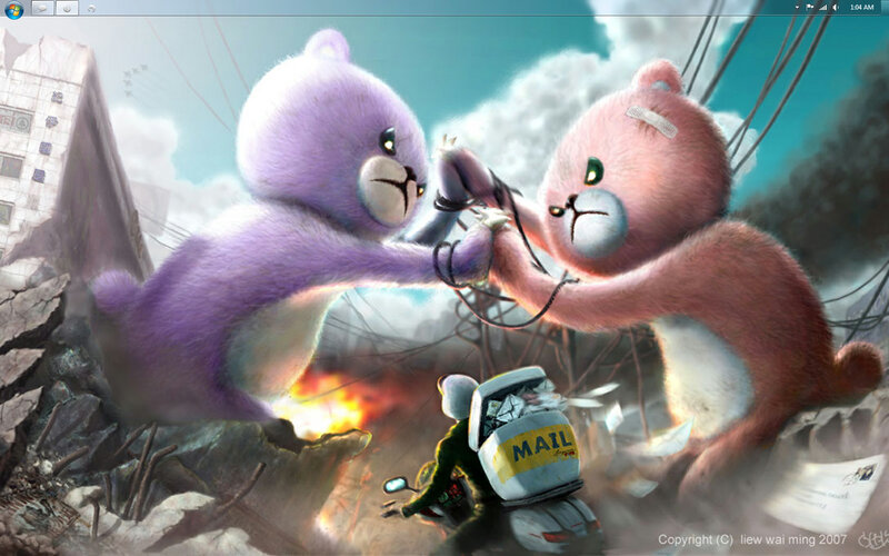 Bears fighting in a destroyed city