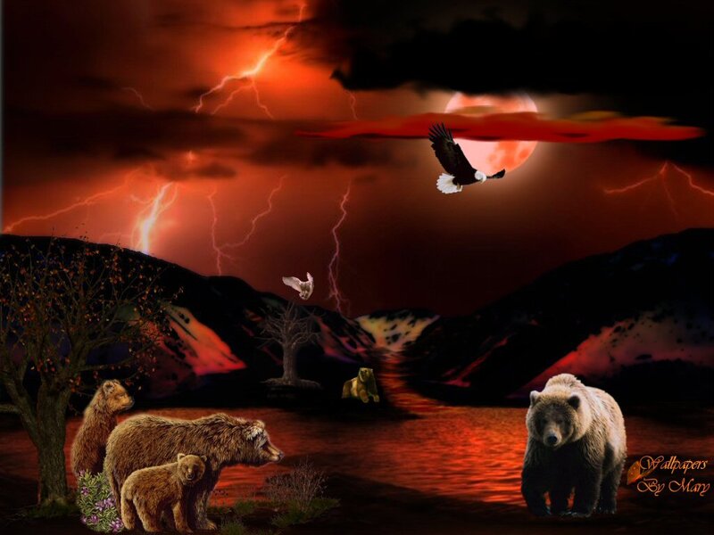 Bears in Stormy Landscape