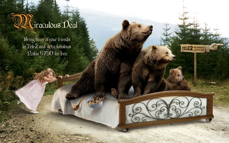 Bears on a Bed in the Forest