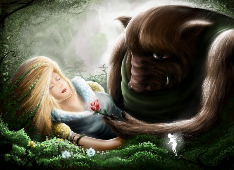Beast and Woman in Forest