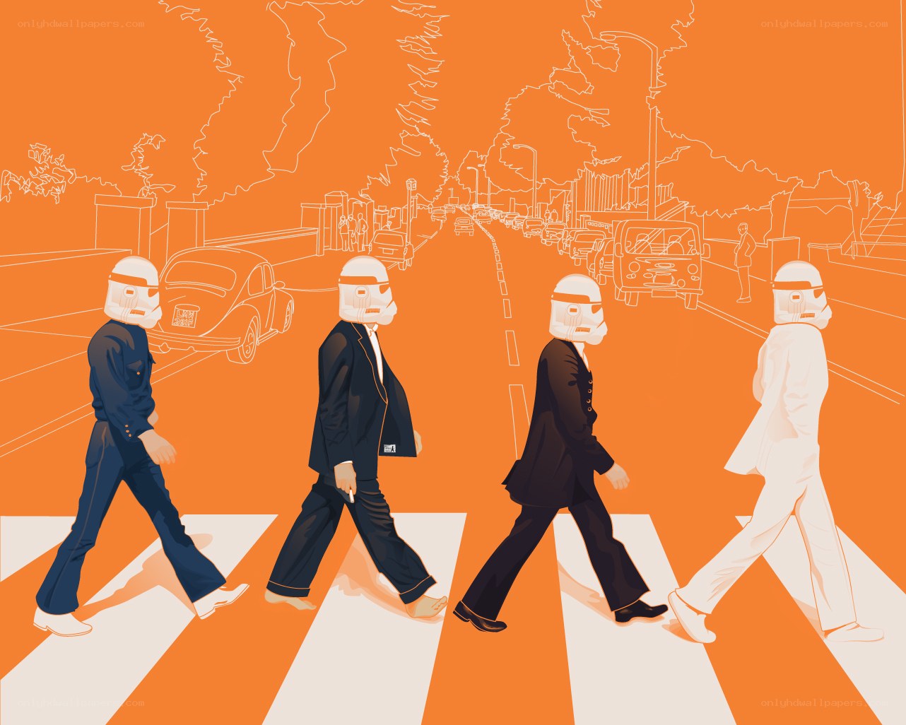 Beatles crossing with stormtroopers