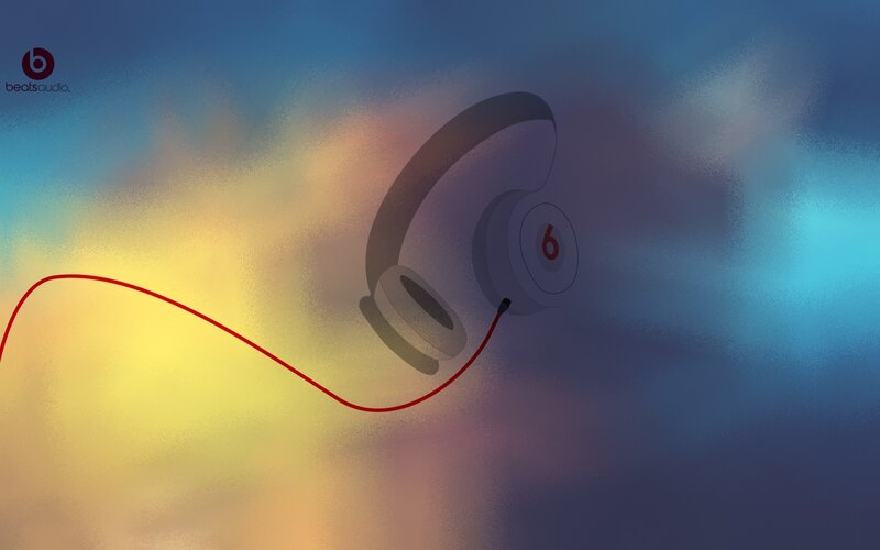 Beats headphones in colorful sky