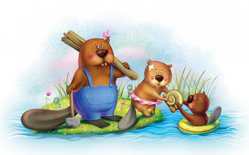 Beaver Family in Water