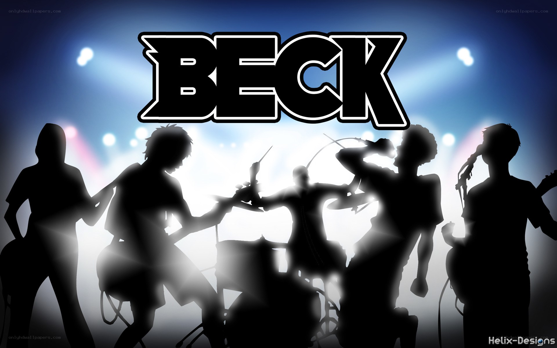 Beck band silhouettes on stage