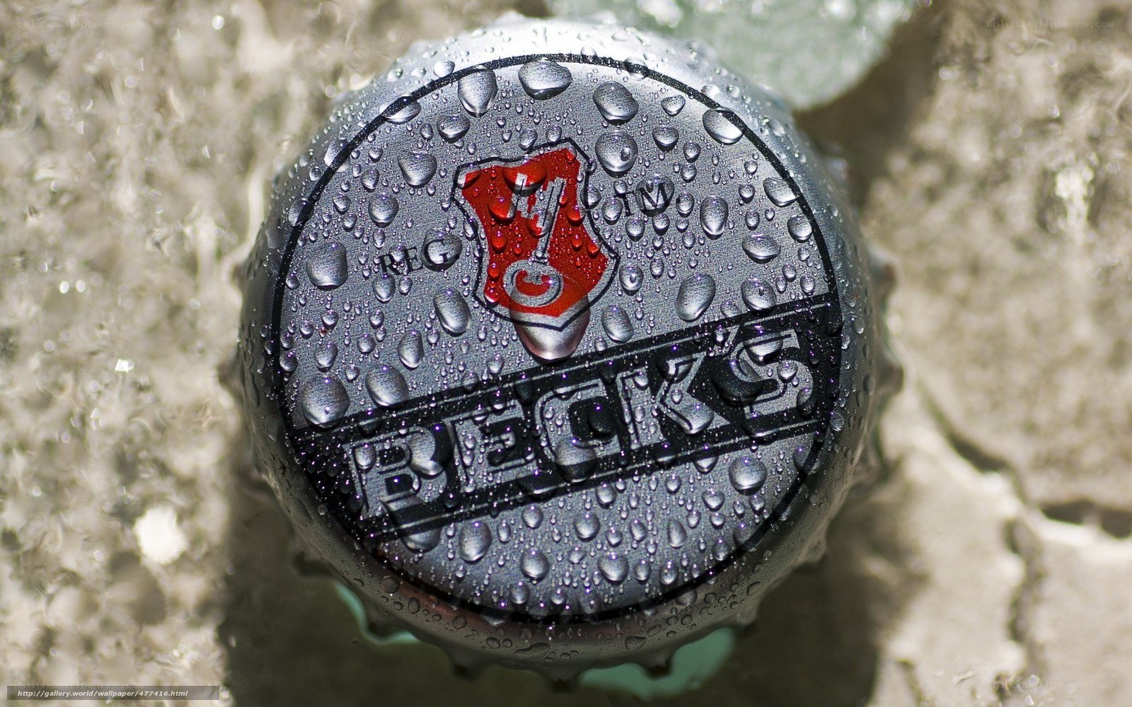 Becks bottle cap with water droplets
