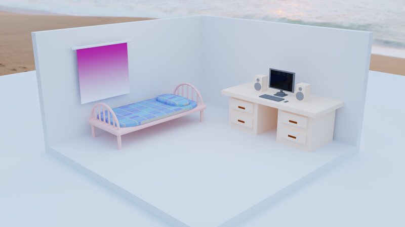 Bed and Desk in Room — White