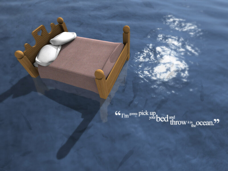 bed floating in the ocean