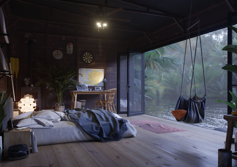 Bed in Jungle Cabin