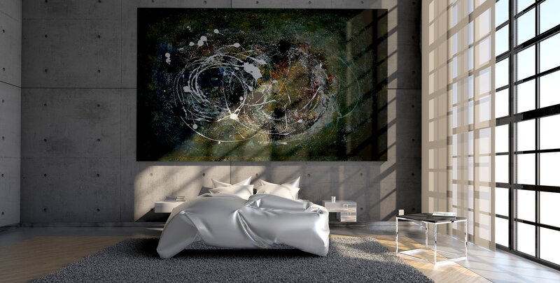 Bed in Modern Bedroom — Gray