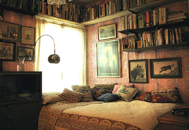 Bed in Patterned Room