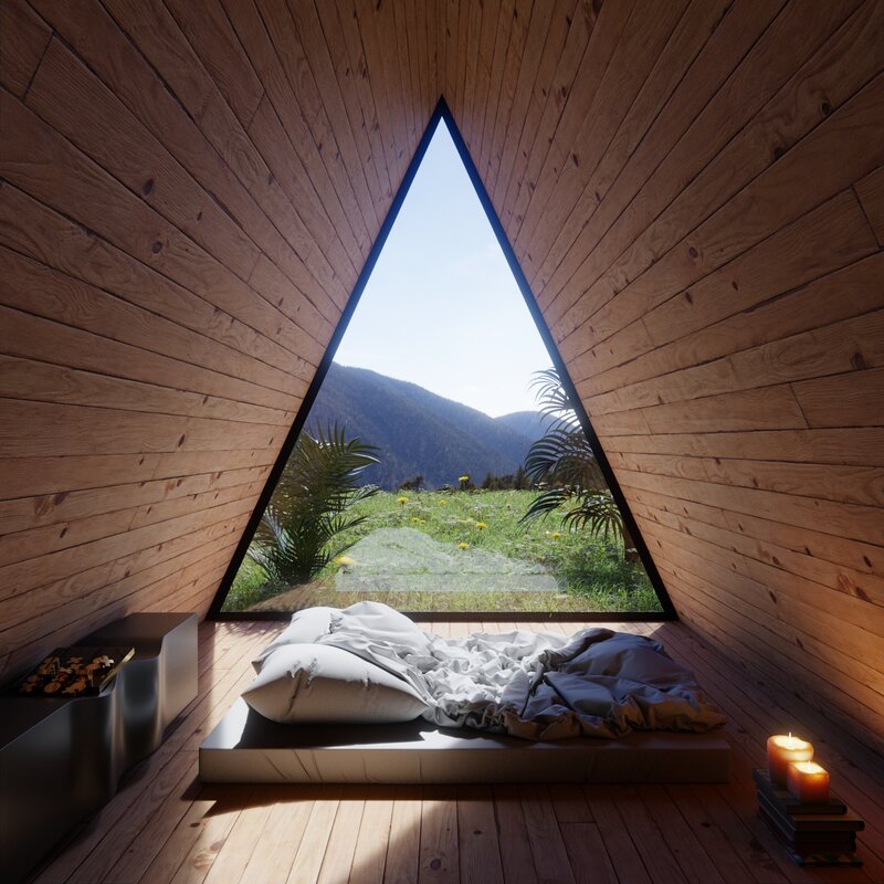 Bed in Wooden Cabin — Brown