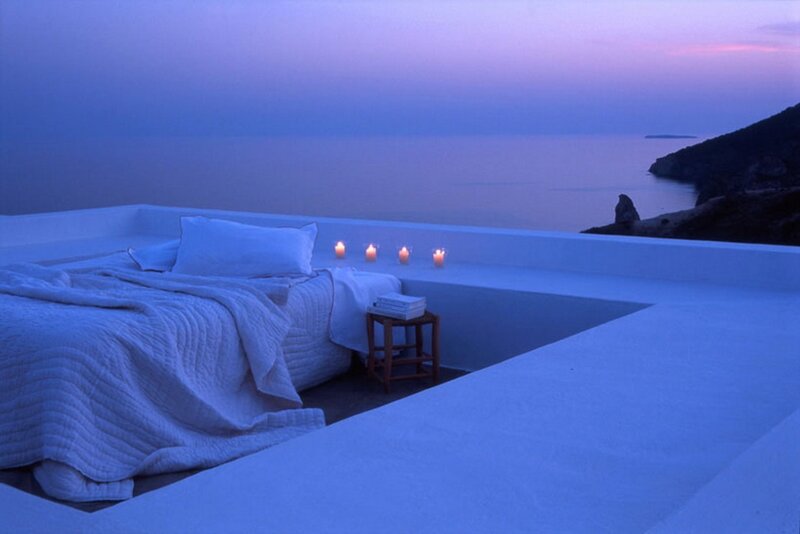 Bed on Rooftop Terrace — Blue, Serene